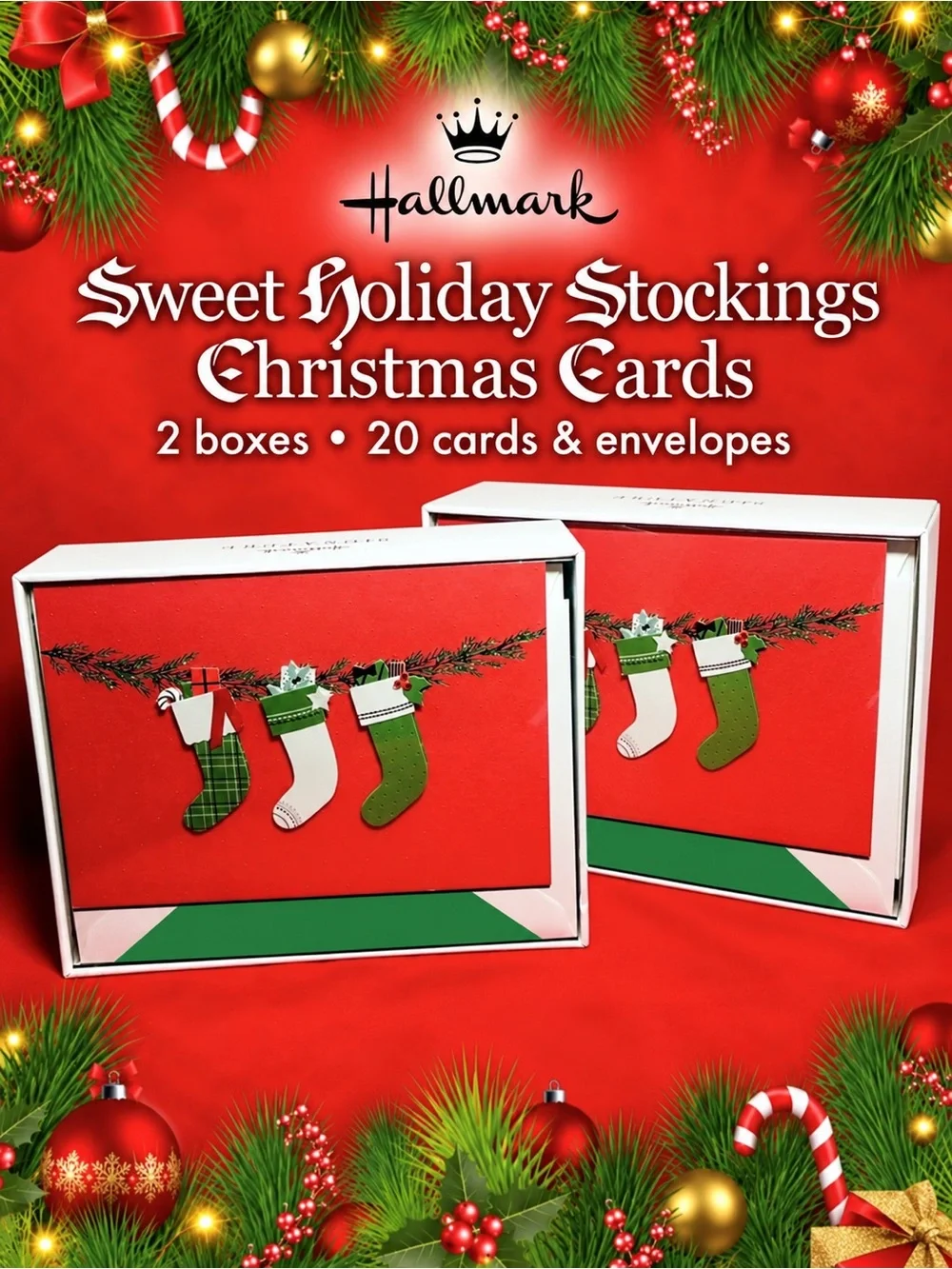 Hallmark Red and Green Holiday Stockings Cards